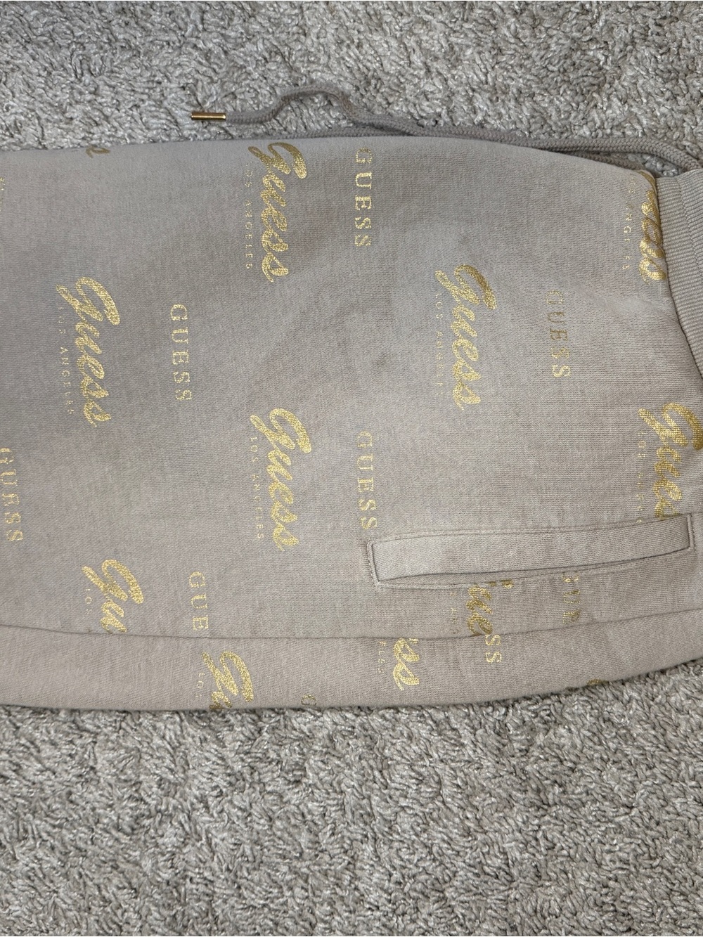 Guess Beige Sweatpants with Gold Logo Print
